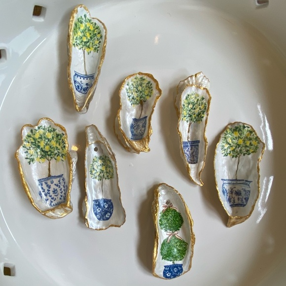 NEW DECOUPAGE CHINOISERIE TOPIARY OYSTER SHELL KEY, RING DISH or HANGING  DECOR - Picture 16 of 16